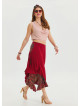 Red Asymmetrical Skirt with Elastic Waist and Tie Detail 4518
